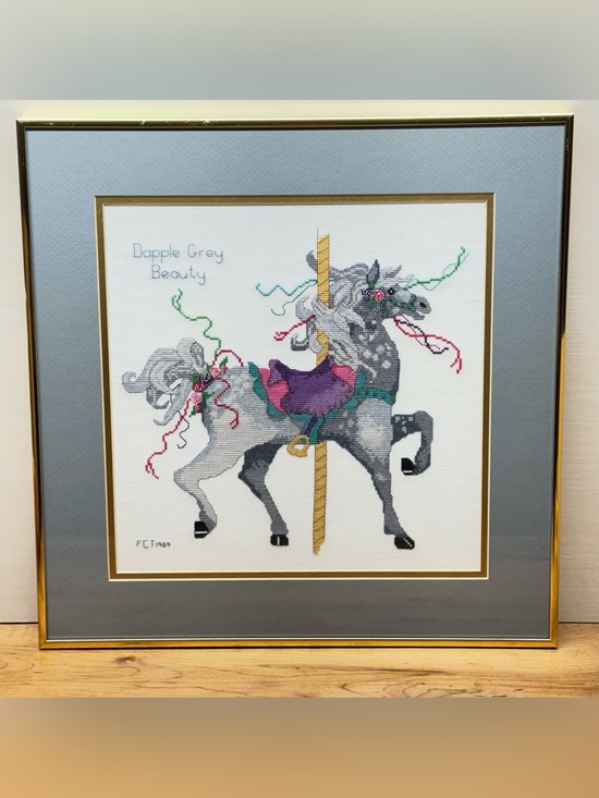Other - Handmade Cross Stitch Dapple Grey Carousel Horse Wall Art
